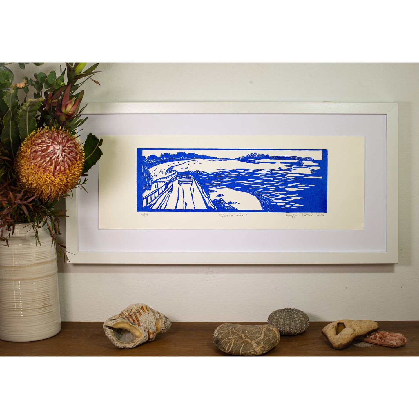 Bronte Beach Linocut Print Framed, Wall Art