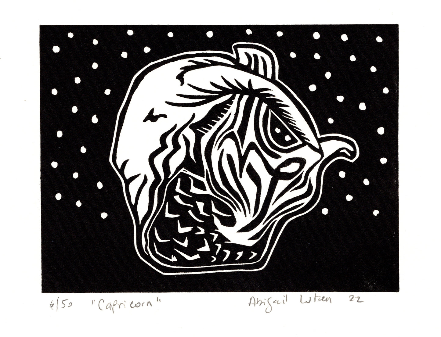 Capricorn - Limited Edition Handprinted Linocut