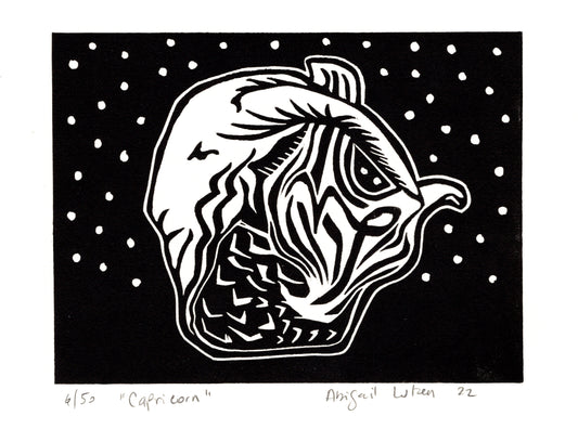 Capricorn - Limited Edition Handprinted Linocut