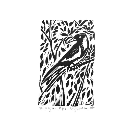 Mr. Magpie - Limited Edition Handprinted Linocut