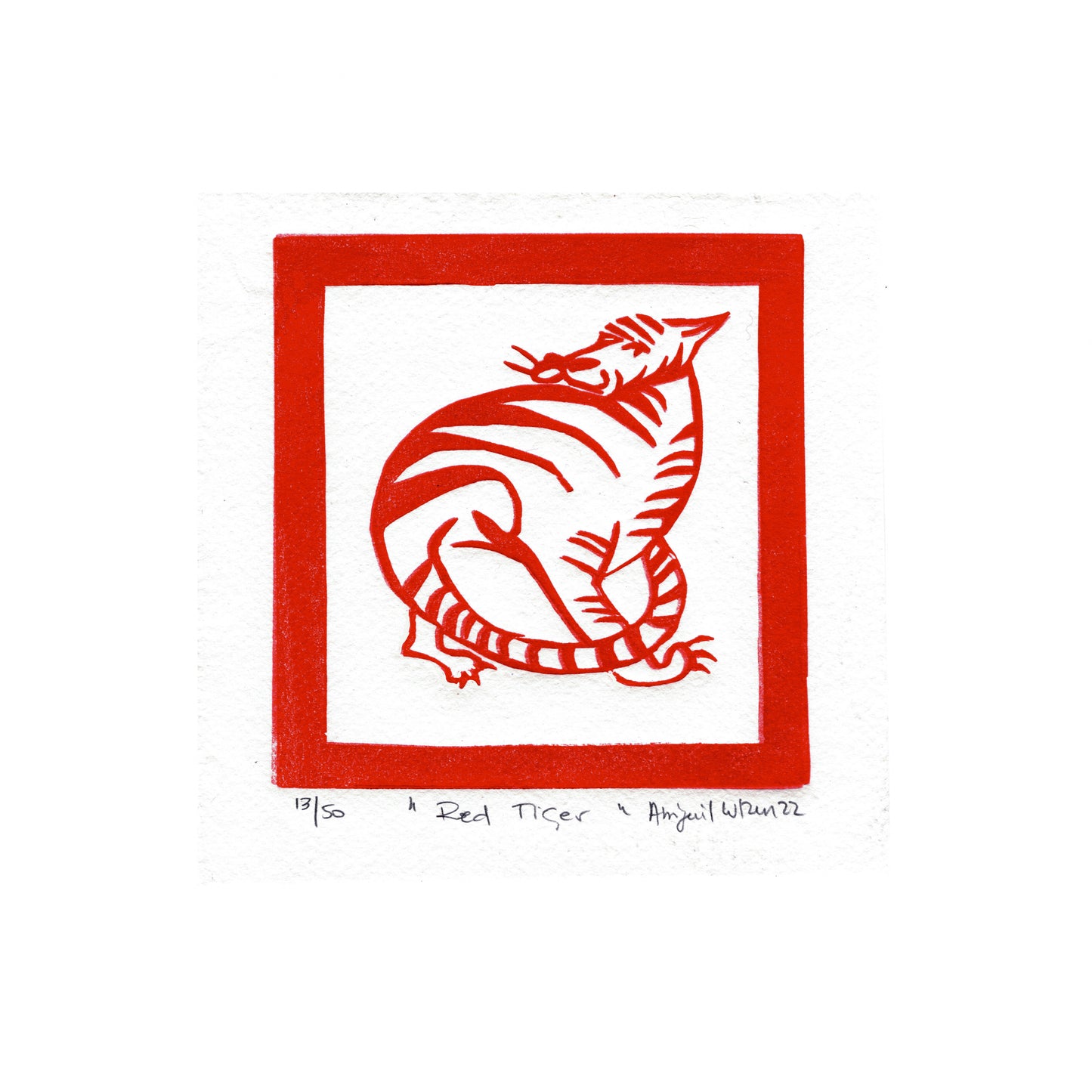 Red Tiger - Limited Edition Handprinted Linocut