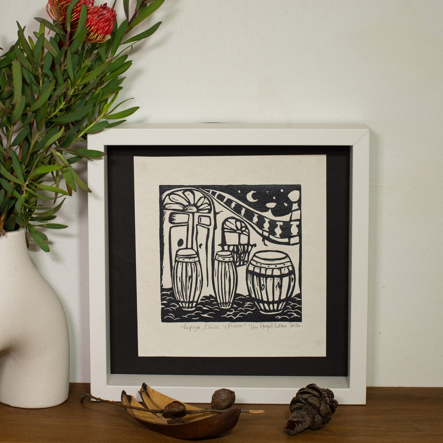 Repique, Chico, Piano - Limited Edition Handprinted Linocut