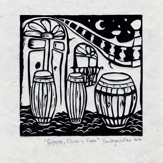 Repique, Chico, Piano - Limited Edition Handprinted Linocut