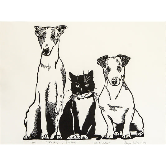 Rocky, Sootie & Bluebelle - Limited Edition Handprinted Linocut
