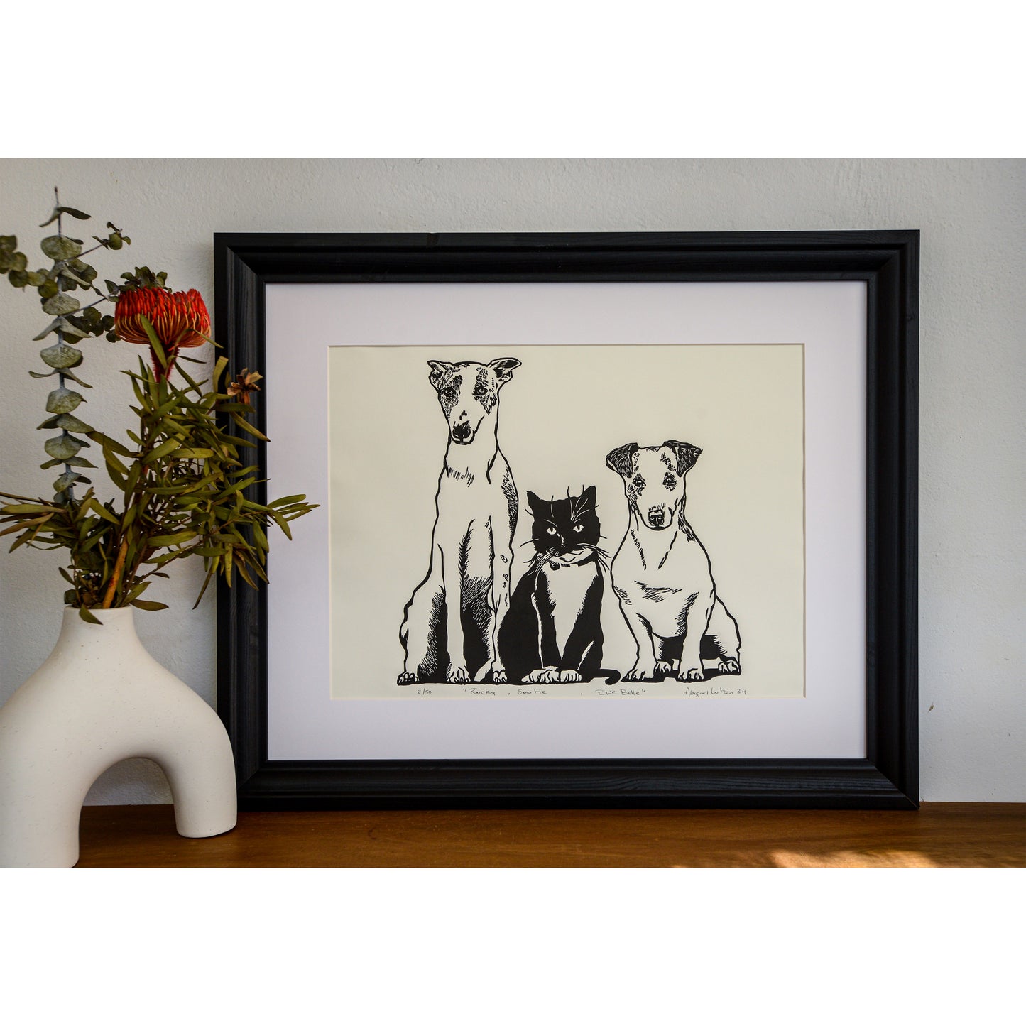 Rocky, Sootie & Bluebelle - Limited Edition Handprinted Linocut