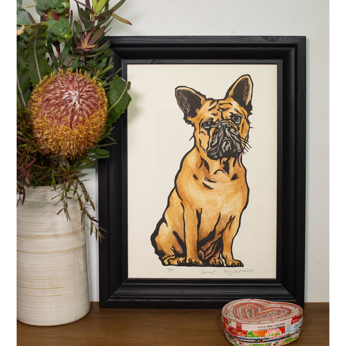Soony - Limited Edition Handprinted Linocut / Hand painted with watercolour