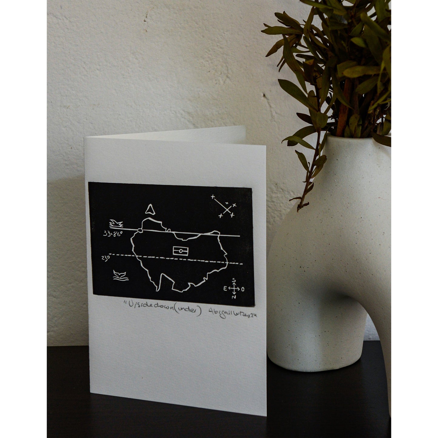 Upside Down(under) - Limited Edition Handprinted Linocut Postcard