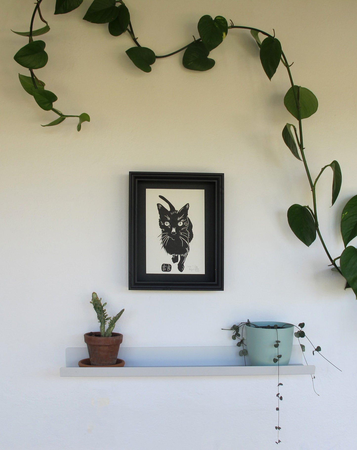 Handmade Linocut Cat Print - Gigi