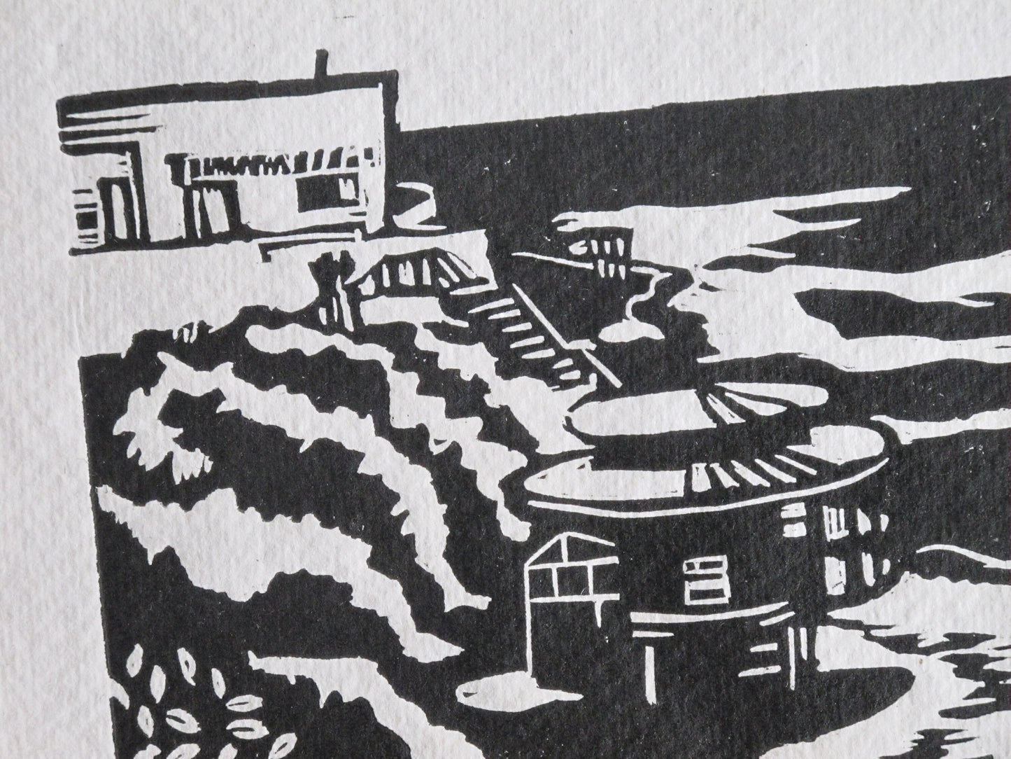 Tamarama Beach, Landscape Print, Seaview, Linocut print, Original Work, Handmade Print, Gift, Black, Colour, Limited Edition, Signed.