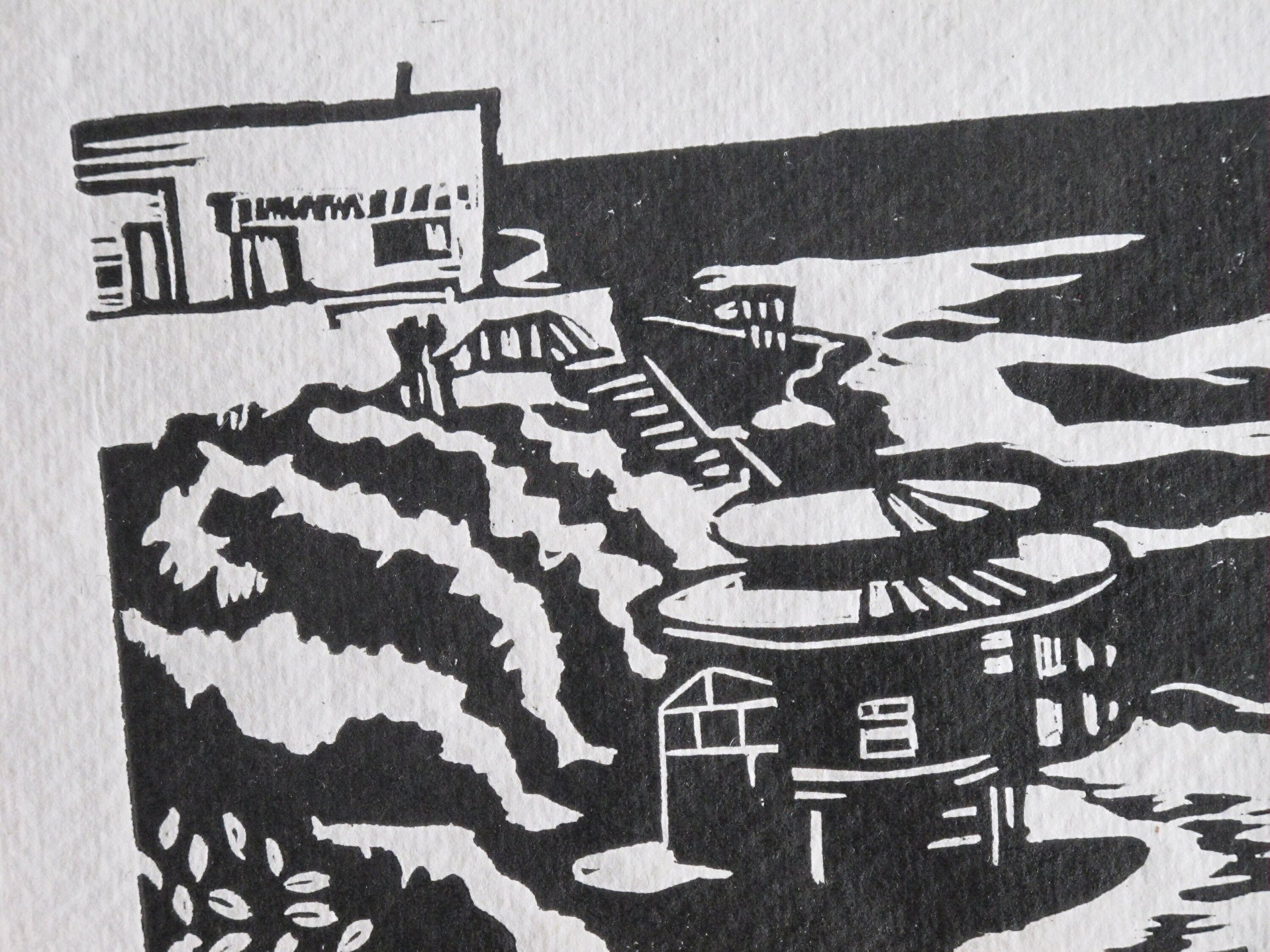 Tamarama Beach, Landscape Print, Seaview, Linocut print, Original Work, Handmade Print, Gift, Black, Colour, Limited Edition, Signed.