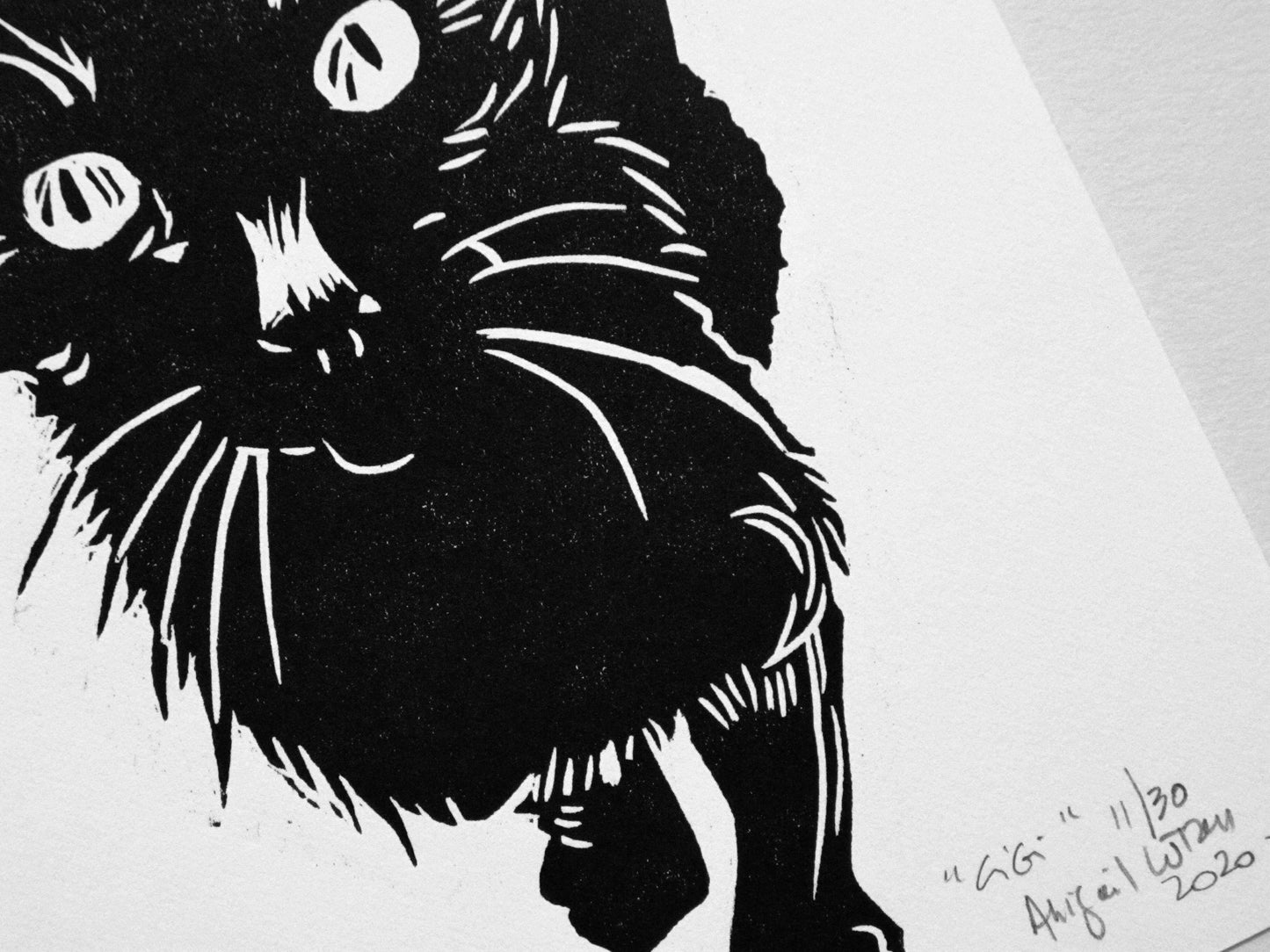 Handmade Linocut Cat Print - Gigi