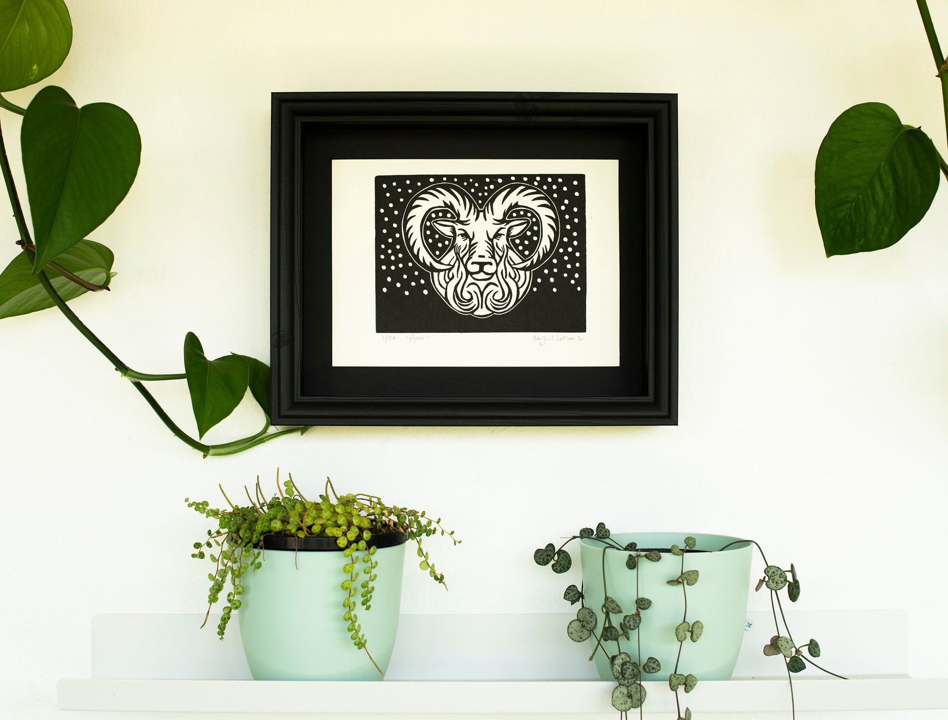 Aries Print, Zodiac, Star sign, Linocut print, Astrology, Horoscope print, Original Work, Handmade Print, Gift, Limited Edition, Signed.