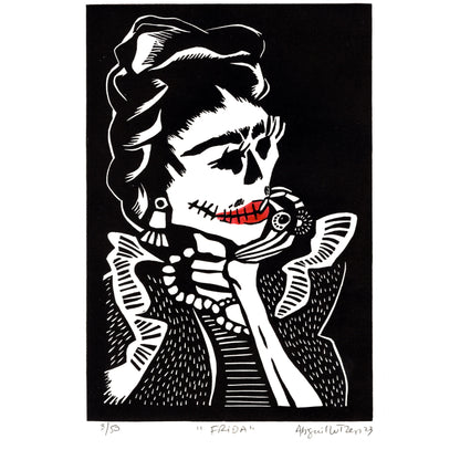 Frida linocut print by Abigail Lutzen