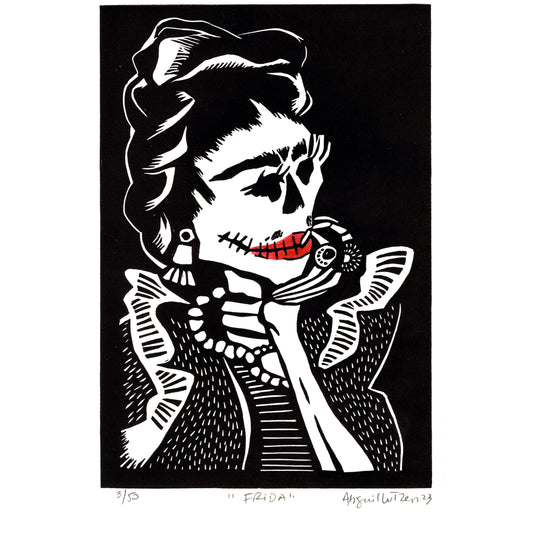 Frida linocut print by Abigail Lutzen
