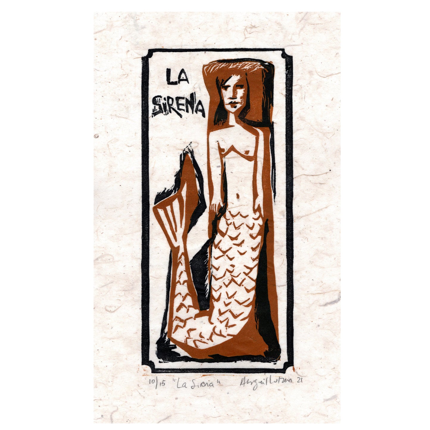 La Sirena linocut print by Abigail Lutzen