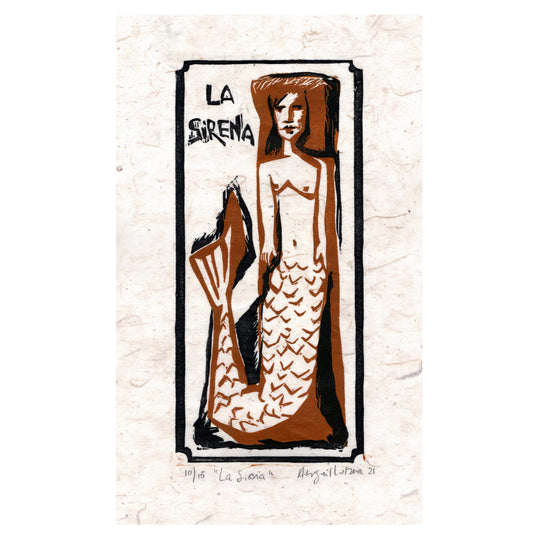 La Sirena linocut print by Abigail Lutzen