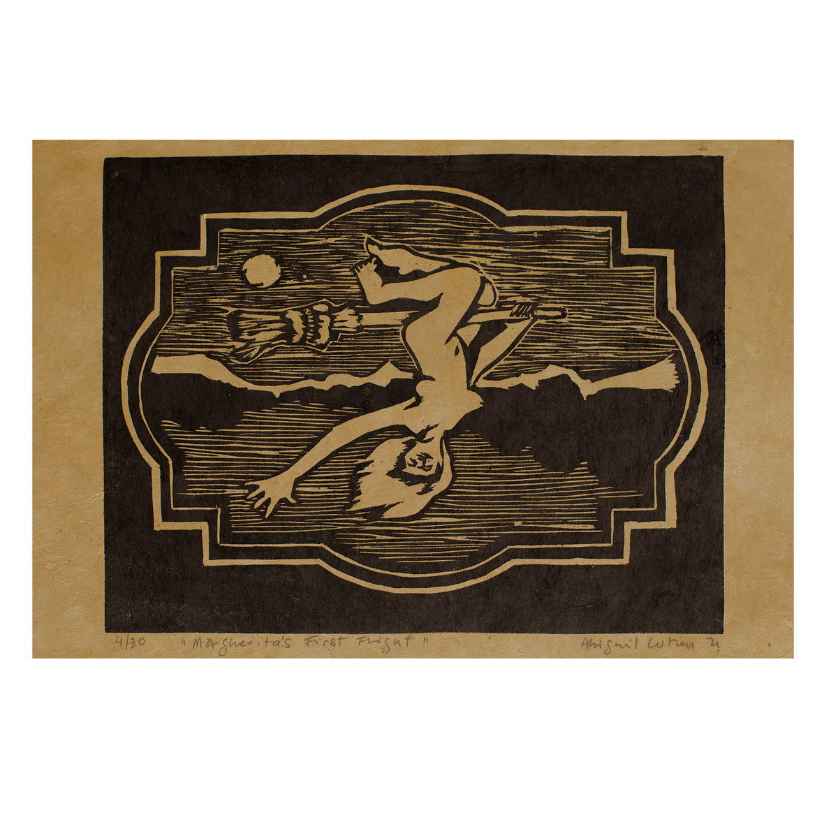 Margarita's First Flight linocut print by Abigail Lutzen
