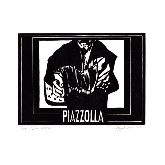 Piazzola Don Astor linocut print by Abigail Lutzen