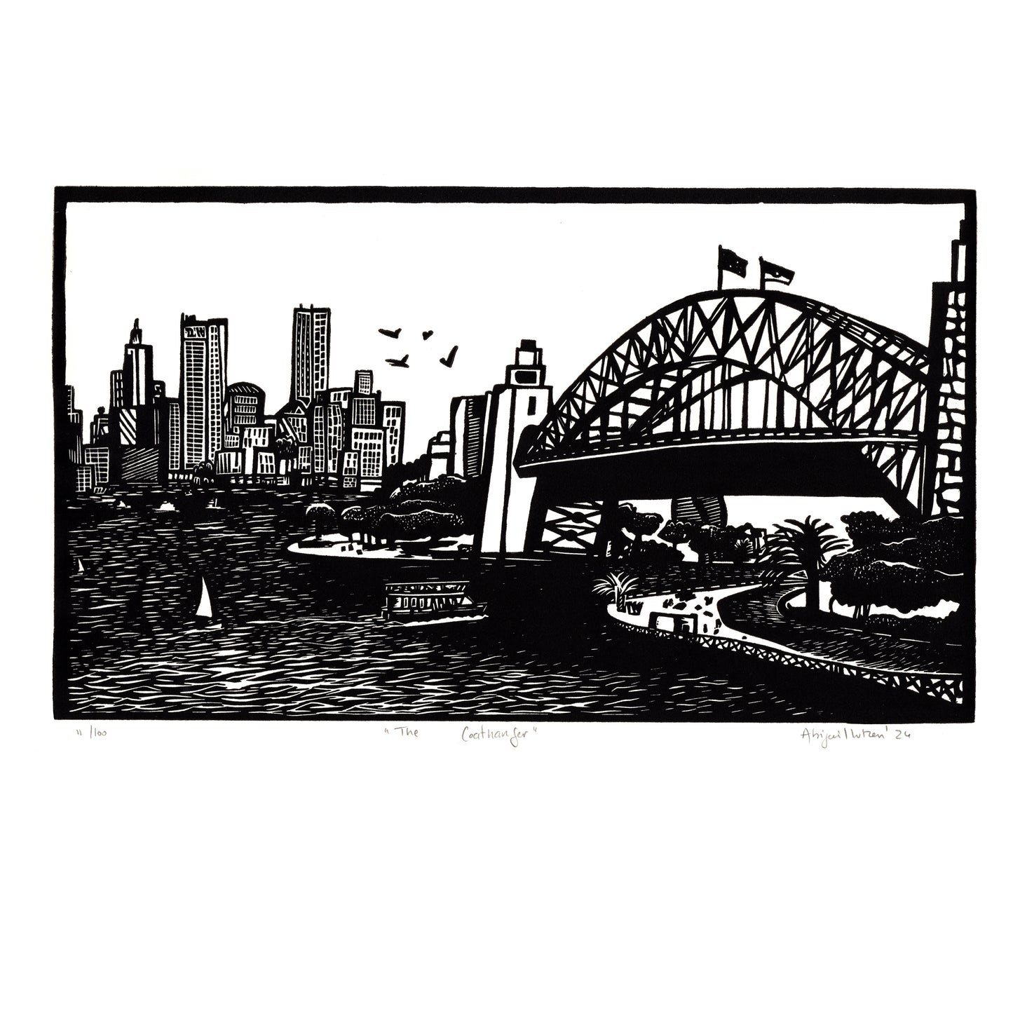"The Coathanger" – Linoprint of the Sydney Harbour Bridge