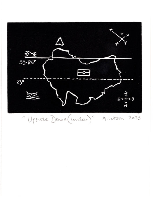 Upside Down(under) - Limited Edition Handprinted Linocut Postcard